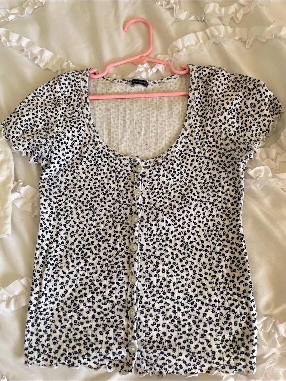 Brandy Melville White Black Daisy Button-Front Top